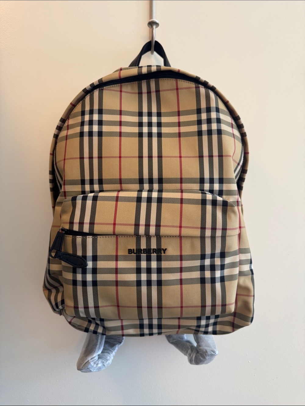 Unisex Burberry Plaid Backpack with Black Accents